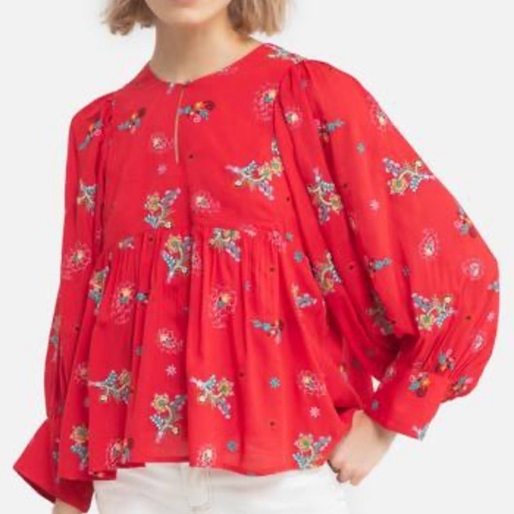 NWT ANTHROPOLOGIE ANTIK BATIK Houla Embroidered Long Sleeve Cotton Blouse Sz XS - Picture 1 of 8